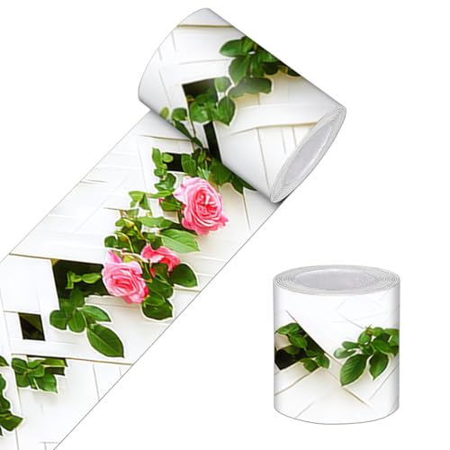HOMETITUTE Peel and Stick Wallpaper Border 4x196in Rose Vine Pattern - color: Rose Vine