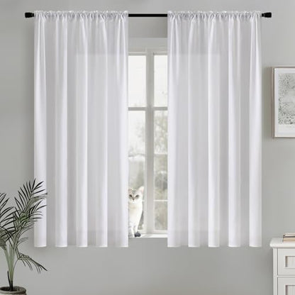 MIULEE White Semi Sheer Privacy Curtains Drapes 2 Panels 52W x 63L - color: White, size: 52"W x 63"L (Pack of 2)