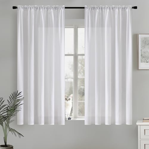 MIULEE White Semi Sheer Privacy Curtains Drapes 2 Panels 52W x 63L - color: White, size: 52"W x 63"L (Pack of 2)