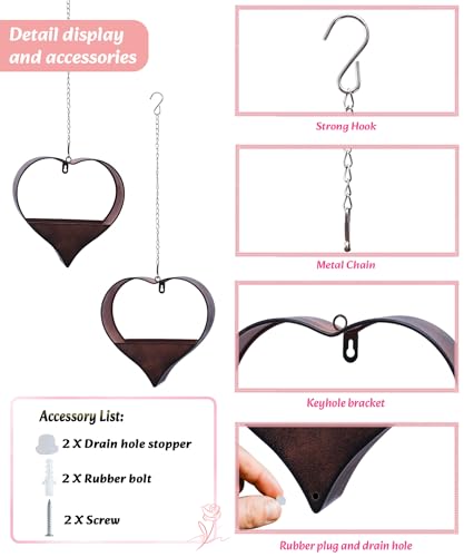 Metal Plant Hangers Indoor and Outdoor: Pots with Drainage Hole - color: Rustic Heart -2pack