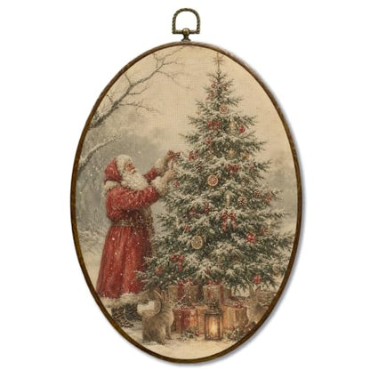 JQF Christmas Tree Santa Claus Bunny Oval Wall Decor Framed 8.5x11.5 Inch - color: christmas tree-8