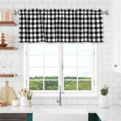 Black and White Checkerboard Curtain Valance Short Rod Pocket Window Treatment for Living Room Bedroom Kitchen Bathroom 1 Panel 54" W x 18" L - color: Black and White Checkerboard