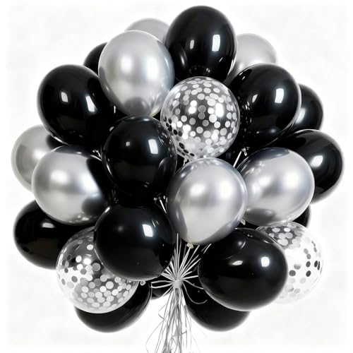 PartyWoo Black and Silver Balloons 66pcs 12 Inch Black Silver Balloons - color: Black-3323