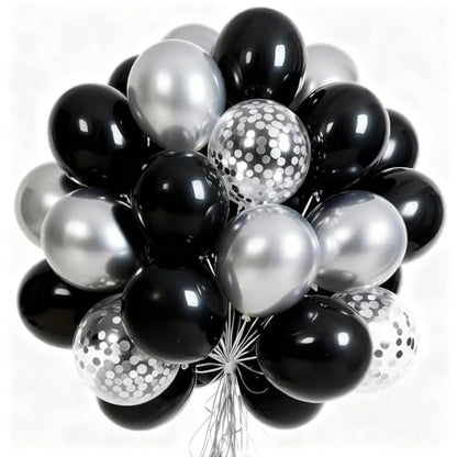 PartyWoo Black and Silver Balloons 66pcs 12 Inch Black Silver Balloons - color: Black-3323