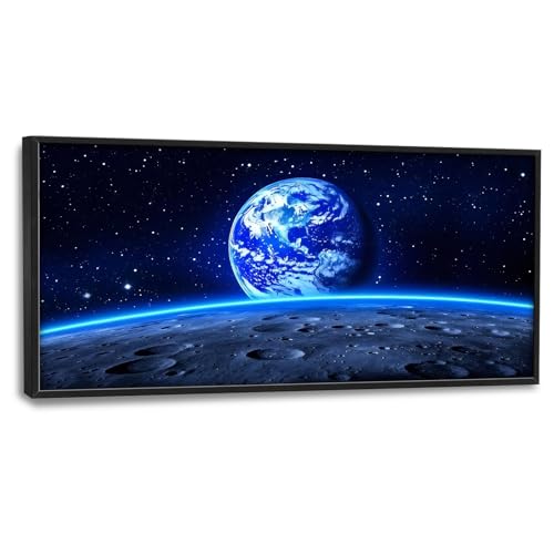 Lovira Earth and Moon Large Wall Art Space Universe Outer Space Solar System Night Sky Canvas Wall Decor Pictures Prints Painting Framed Artwork for Living Room Bedroom Bathroom Office 30"x60" - color: Earth, size: 60"L x 30"W