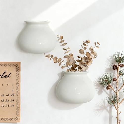 White Ceramic Wall Planters, Set of 2, 4.7 Inch, Flared Design - color: 2pcs-small