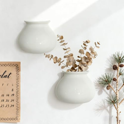 White Ceramic Wall Planters, Set of 2, 4.7 Inch, Flared Design - color: 2pcs-small