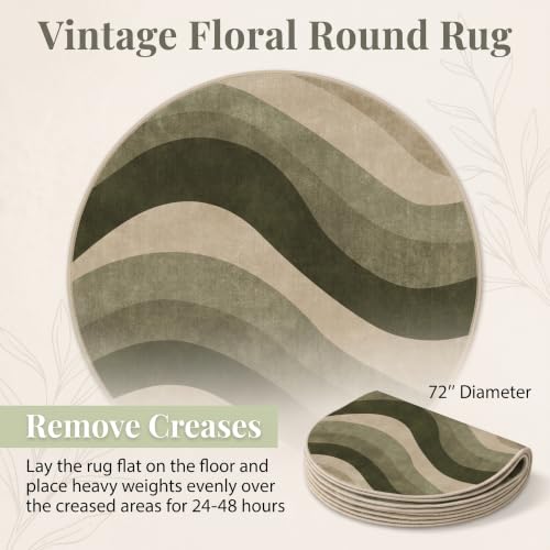 6Ft Olive Green and Beige Abstract Wave Area Rug for Living Room - color: Olive Green/Beige, size: 6' (Round)