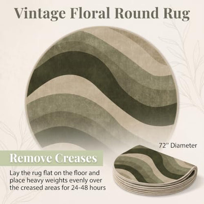 6Ft Olive Green and Beige Abstract Wave Area Rug for Living Room - color: Olive Green/Beige, size: 6' (Round)