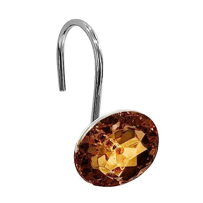 Crystal Diamond Round Shower Curtain Hooks Rings for Bathroom,Brown,12PCS - color: Brown