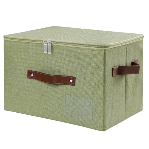 ANMINY Storage Box Fabric Bins with Zipper Lid, 15"x10"x10" Green - color: Green, size: Medium (Pack of 1）