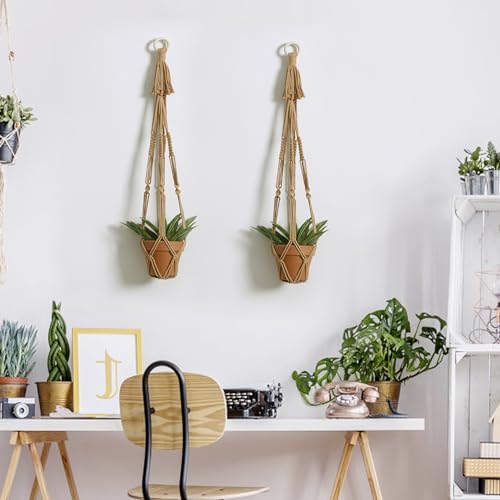 Artilady Macrame Plant Hanger Boho Hanging Planter for Indoor Plants Holder - color: Burnt Brown