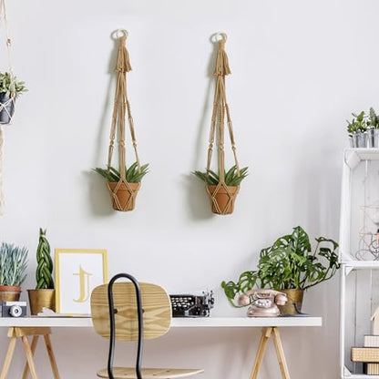 Artilady Macrame Plant Hanger Boho Hanging Planter for Indoor Plants Holder - color: Burnt Brown