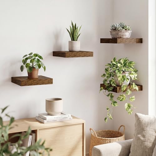 RICHFOCUS 8Inch Square Floating Shelves for Wall 4Pack|Rustic Brown - color: Rustic Brown, size: 8"L x 8"D, Set of 4