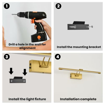 Battery Operated Picture Light for Wall,Gold Brushed 23.6-Inch - color: Gold, size: 23.6 Inch