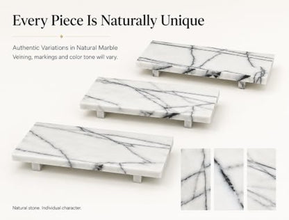 White Marble Pedestal Tray, 13.8-Inch Organizer for Bathroom Counter - color: Snow Plum Marble-13.8 in