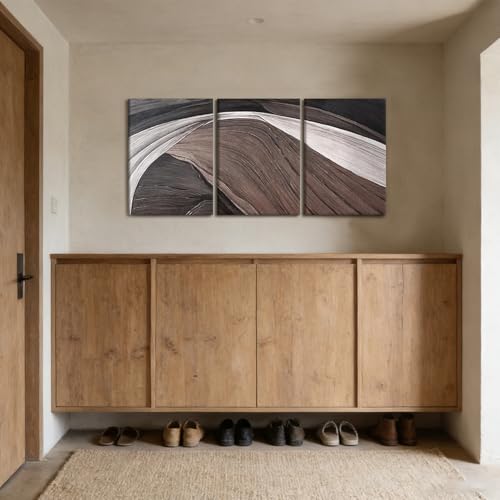 LYYGLYY 3Pcs Framed Brown and Black Canvas Wall Art 12x16 Inches - color: Flow Curve, size: 12x16 Inches