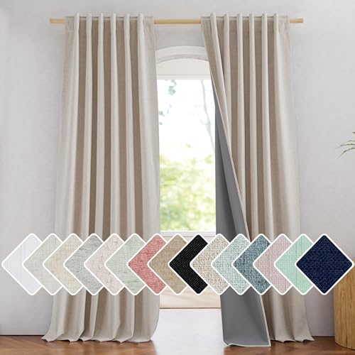 NICETOWN 100% Blackout Linen Curtains 95 inches Long 2 Panels, Natural - color: Natural, size: 52"W x 95"L (Pack of 2)
