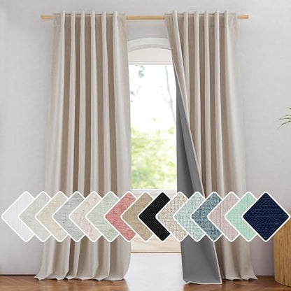 NICETOWN Rod Pocket Full Blackout Natural Linen Curtains 102" Length - color: Natural, size: 52"W x 102"L (Pack of 2)