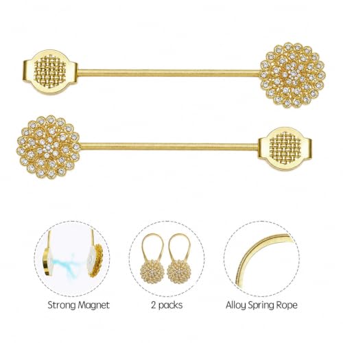 Magnetic Tiebacks for Curtain 2 Pack, Gold Crystal Flower Holdback - color: Gold