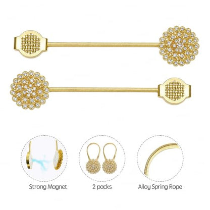 Magnetic Tiebacks for Curtain 2 Pack, Gold Crystal Flower Holdback - color: Gold