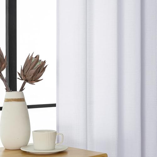 White Curtains Tier 24 Inch Length 2 Panels Set, Faux Linen Textured Light Filtering Short Cafe Curtains Drapes for Bathroom Basement Half Window, Rod Pocket Design, White, Each 30Wx24L Inch - color: White, size: 30"W x 24"L (Pack of 2)