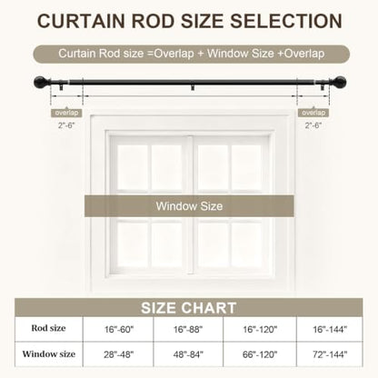 Modern Black Curtain Rods 2 Pack for Windows 48 to 84 Inches - color: black, size: 16"-88"|2 Pack