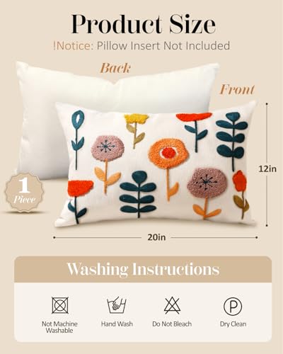 Embroidered Throw Pillow Cover, 20x12 Inch, Botanical - color: Plants, size: 20" x 12" (Pack of 1)