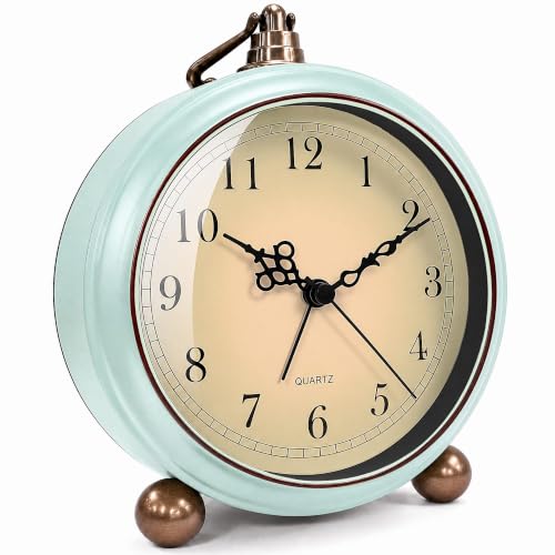 TooTa Vintage Retro Analog Alarm Clock, 4.5 inch Super Silent Non Ticking Small Clock with Night Light, Battery Operated, Simply Design, for Living Room, Bedroom, Bedside, Desk, Gift Clock (Green) - color: Green