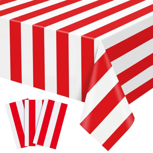 NatNarr 3 Pack Red Striped Tablecloths, Red and White Striped Tablecloth - color: Red Striped