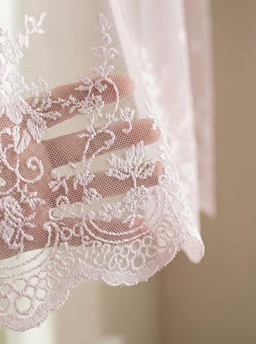 Molaxhome Kitchen Curtains Valance Pink Lace Floral Semi Sheer Curtain - color: Pink, size: 54"W x 35"L (Pack of 1)