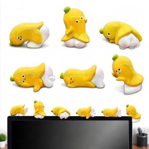 4Pcs Adorable Duck Figurines for Computer Monitor and Car Dashboard, Mini Resin Goose Decor, Cute Desk and Office Accessories, Funny Gift for Desk Decorations (Yellow-Banana) - color: Yellow-banana