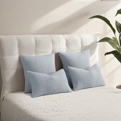 HAUSSY Pack of 2 Boucle Textured Throw Pillow Covers 18x18 Inch, Dusty Blue - color: Dusty Blue, size: 18" x 18" (Pack of 2)