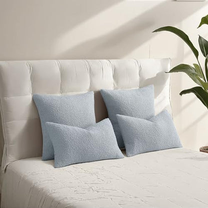 HAUSSY Pack of 2 Boucle Textured Throw Pillow Covers 18x18 Inch, Dusty Blue - color: Dusty Blue, size: 18" x 18" (Pack of 2)