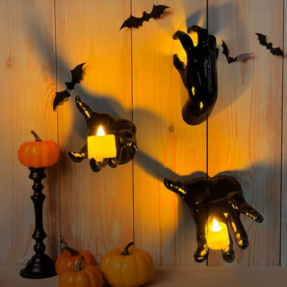 Halloween Decorations Indoor Outdoor 3 Pack Wall Mount Creepy Hands&Candles - size: set 2