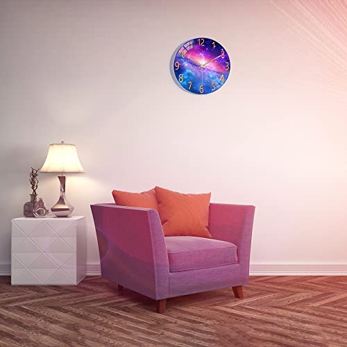 Lafocuse 12 Inch Glass Galaxy Purple Wall Clocks Battery Operated Space - color: Purple