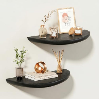 Solid Walnut Floating Shelves for Wall 15.7" Set of 2, Wall Mounted Shelf - color: Black