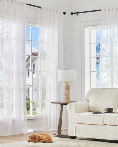 jinchan Floral Linen Curtains, Back Tab 50x96 Inch, 2 Panels White - color: S | White, size: 50"W x 96"L (Pack of 2)