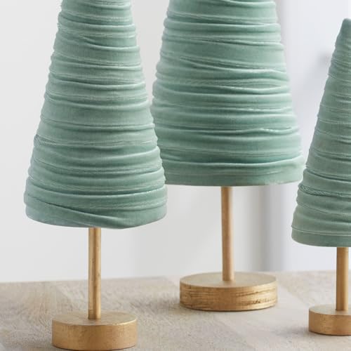 Sage Pedestal Velvet Trees Set of 3, Valentine Tree Tabletop, Green Mantel Accent, Winter Wedding Centerpiece, Handcrafted Gift for, Modern Farmhouse (Sage) - color: Sage