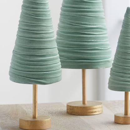 Sage Pedestal Velvet Trees Set of 3, Valentine Tree Tabletop, Green Mantel Accent, Winter Wedding Centerpiece, Handcrafted Gift for, Modern Farmhouse (Sage) - color: Sage