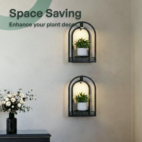 LED Grow Light Wall Hanging Planters with USB Power, Remote Control, Modern Decor for Indoor/Outdoor Plants, Living Room, Garden, Patio 2 Pack Black - color: 2 Pack Black