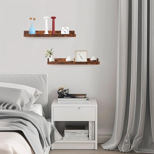 Muzilife 24" Wood Floating Shelves Wall Shelf with Lip, 2Pcs, Brown - color: Walnut Brown, size: 24"