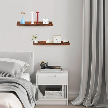 Muzilife 24" Wood Floating Shelves Wall Shelf with Lip, 2Pcs, Brown - color: Walnut Brown, size: 24"