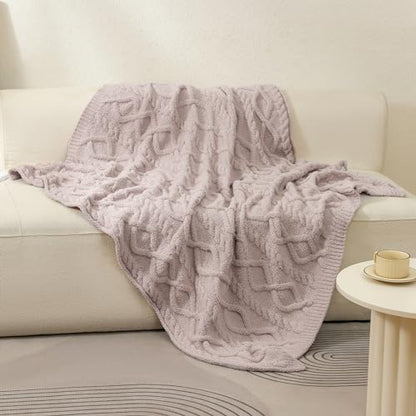 Premium Minky Throw Blanket, Soft Plush Lightweight Cozy Touch - color: Cable Knit Beige, size: Throw(50″x60″)