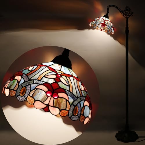 WERFACTORY Tiffany Floor Lamp Blue Pink Stained Glass Arched Lamp