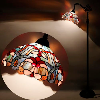 WERFACTORY Tiffany Floor Lamp Blue Pink Stained Glass Arched Lamp