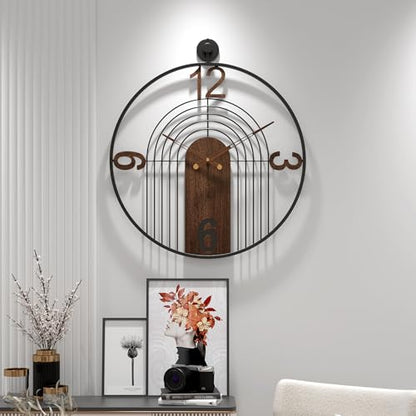 Large Modern Walnut Dial Wall Clock, Wood Metal Frame Silent Non Ticking Decoration Wall Clocks for Living Room, Bedroom, Kitchen, Study, Handmade Home Decor Gift Idea, 26.4 Inch - size: 2.X-L(26.4 in)