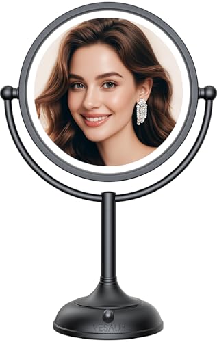 Professional 8.5" Large Lighted Makeup Mirror with Brighter Lights, 1X/10X True HD Magnifying Mirror with 3 Color Dimmable Lights, 90 Shadowless LEDs, 360°Swivel Seamless Vanity Mirror, Black Nickel - color: Black Nickel