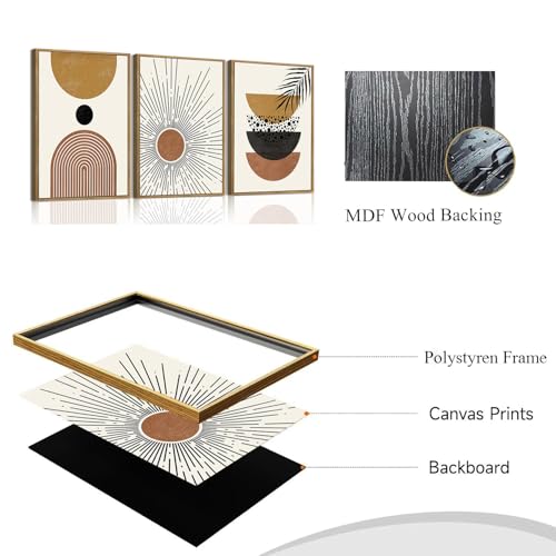 Boho Abstract Sun Framed Canvas Wall Art Set of 3, 16x24 inch - color: Boho Sun, size: 16"x24"Natural
