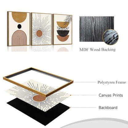 Boho Abstract Sun Framed Canvas Wall Art Set of 3, 16x24 inch - color: Boho Sun, size: 16"x24"Natural